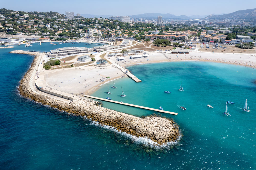 drone shot of Marseille